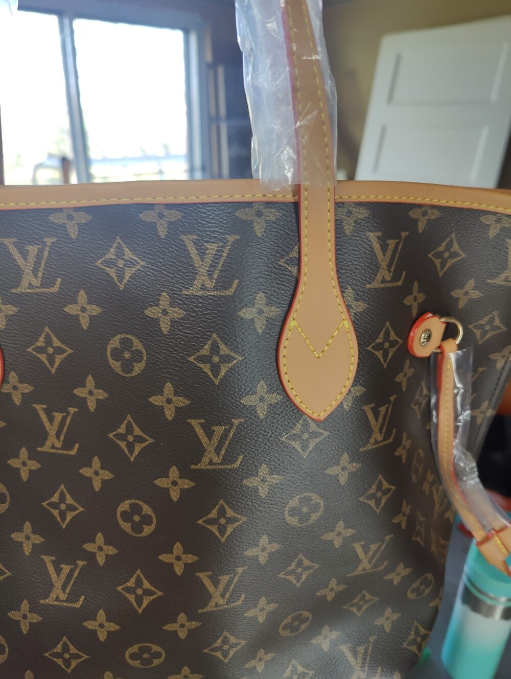 Source Unknown Brown Monogram Canvas Tote with Tan Trim